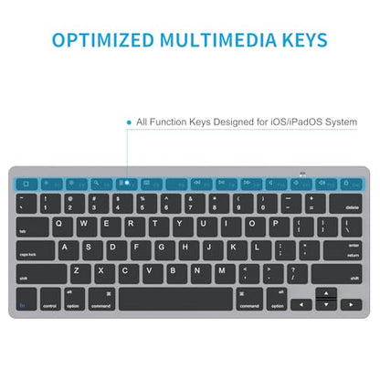 OMOTON Ultra-Slim Bluetooth Keyboard for iPad 11th/10th/9th/8th/7th, iPad Pro/Air/Mini and iPhone Series, Wireless iOS Keyboard with 12 Multimedia Keys for Office, Home, Travel, School, Black Grey - color: Black Grey