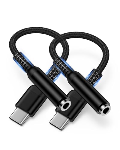 USB C to 3.5mm Headphone Jack Adapter(2 Pack), Aux to USB C Audio Dongle | USB Type C Auxiliary Audio Dongle Cable Cord for Apple iPhone 17 17e 16 16e 15 Pro Max Plus, iPad, Galaxy S25 S24, Pixel 10 9 - color: Pure Black