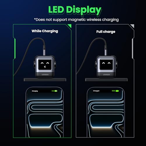 UGREEN Uno 65W USB C Charger Block, Nexode 3-Port GaN Fast Charger with Screen, Fun Robot Gifts for Men Women, Compatible with iPhone 17, MacBook Pro/Air/Neo, XPS, Galaxy S26, Steam Deck, Black - color: Black