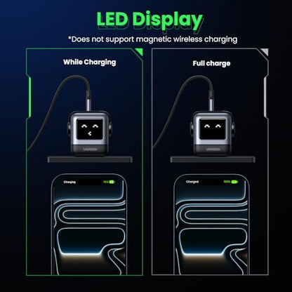 UGREEN Uno 65W USB C Charger Block, Nexode 3-Port GaN Fast Charger with Screen, Fun Robot Gifts for Men Women, Compatible with iPhone 17, MacBook Pro/Air/Neo, XPS, Galaxy S26, Steam Deck, Black - color: Black