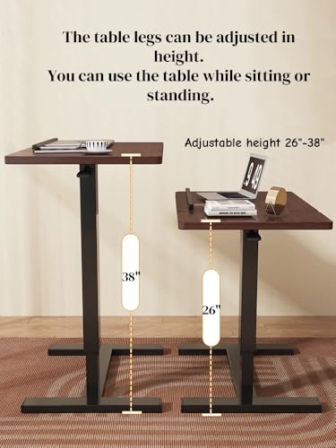 Folding Overbed Table with Wheels - Adjustable Height Rolling Bedside Laptop Desk, Tilting Tray Table for Eating, Working, Reading - Sturdy H-Shape Base, Mobile Sofa Side Table (Walnut)