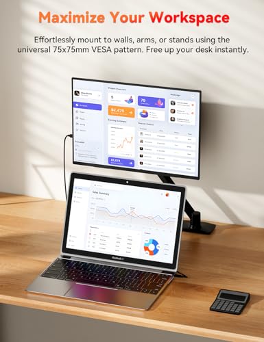 HotYeah Portable Monitor, 15.6-in 1080P FHD USB-C HDMI Laptop Monitor | HDR FreeSync IPS External Computer Display w/Kickstand & Speaker, 2nd Screen for Laptop PC Mac Phone Tablet Switch PS5 Xbox - size: 15.6