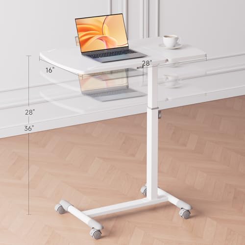 COMHOMA Overbed Bedside Table with Wheels, Tiltable Hospital Bed Table Over The Bed, Adjustable Mobile Standing Desk Rolling Laptop Desk for Hospital and Home Use, White - size: 28x16in (Tiltable)