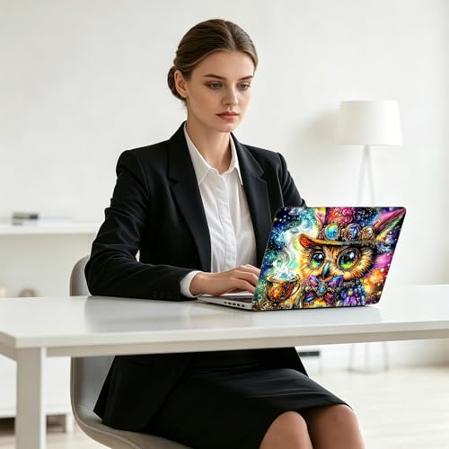 Universal Laptop Skin Decal, 3-Piece Vinyl Protector for 12 13 14 15.6" Notebook, Waterproof Anti-Scratch, Easy Trim & Bubble-Free Finish, Owl Wearing a Top Hat and Holding a Cup - color: Owl Wearing a Top Hat and Holding a Cup