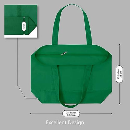 TOPDesign 1-Pack Canvas Tote Bag with an External Pocket, Reusable Grocery Shopping Bag, Top Zipper Closure, Daily Essentials (Green) - color: Green