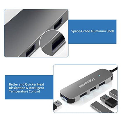 USB C Hub 4 Ports, MEANHIGH Multiple USB 3.0, 2.0 Splitter Portable USB C to USB Adapter for Laptop, Plug and Play Mini USB Extender for PC, Flash Drive, Mobile HDD - size: USB-C-Grey