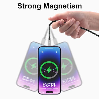 100W Magnetic Fast Charging Cable, USB C to USB C Cable(2 Pack,5/6.6FT), 480Mbps Data Transfer, for MacBook Pro/Air, iPhone 16 15 Pro Max, iPad, Galaxy S22 Ultra, Pixel - color: Grey