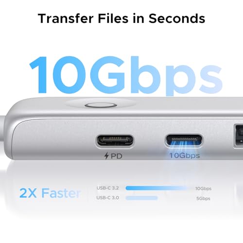 UGREEN USB C Hub 5-in-1 Revodok, Slim Portable USB-C Adapter | 100W PD Charging, 4K@60Hz HDMI, 10Gbps USB 3.2 Data Ports, Lock-Screen Button & Cable Clip for MacBook Air/Pro, iPad, Laptops