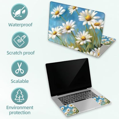 Universal Laptop Skin Decal, 3-Piece Vinyl Protector for 12 13 14 15.6" Notebook, Waterproof Anti-Scratch, Easy Trim & Bubble-Free Finish, Field of White Daisies - color: Field of White Daisies