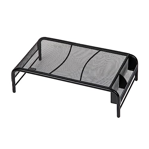 Mind Reader Monitor Stand, Ventilated Laptop Riser, Desktop Organizer, Side Storage, Metal Mesh, 20"L x 11.5"W x 5.5"H, Black - color: Black