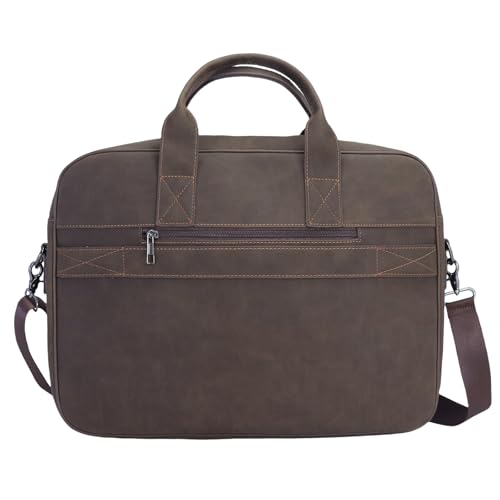 Vintage Faux Leather Briefcase: 15.6" Roomy/17 Compact Laptop Messenger Bag for Men - Crossbody Business Travel Satchel