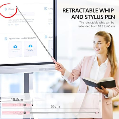N21 Bluetooth Presentation Clicker for PowerPoint with Retractable Pointer | ①Red laser ②Telescopic touch pen ③Countdown timer, vibration alert ④Customizable Button ⑤Rechargeable, battery level display - color: Pink - Red Pointer