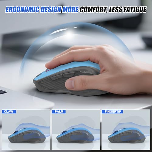 Wireless Bluetooth Mouse for iPad Pro MacBook, Ergonomic Rechargeable Mice with Jiggler Mode, 2-Mode Bluetooth 5.2/3.0 & 2.4G USB-A/USB-C Receiver, Silent Optical Mouse for Mac PC Laptop, Blue - color: Bluetooth Wireless Mouse (Blue)