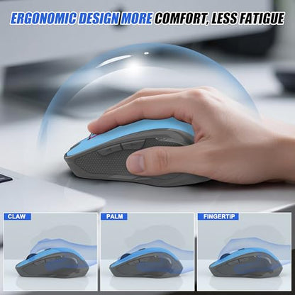 Wireless Bluetooth Mouse for iPad Pro MacBook, Ergonomic Rechargeable Mice with Jiggler Mode, 2-Mode Bluetooth 5.2/3.0 & 2.4G USB-A/USB-C Receiver, Silent Optical Mouse for Mac PC Laptop, Blue - color: Bluetooth Wireless Mouse (Blue)
