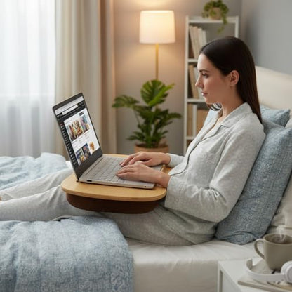 Bamboo Lap Desk for Laptop with Cushion-Fits up to 17 inch | Computer Laptop Stand with Phone Hoder, Anti-Slip Stopper - size: 18.5"x11.8"