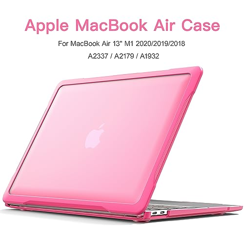 Batianda 4-in-1 Ultimate Case for MacBook Air 13 Inch 2018-2020, Pink | Fits M1/Intel Models A2337/A2179/A1932, Lightweight Slim Design, Carbon Fiber Side Texture, Matte Translucent Hard Shell - color: Pink