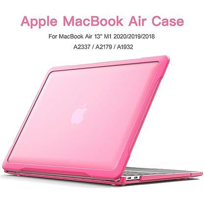 Batianda 4-in-1 Ultimate Case for MacBook Air 13 Inch 2018-2020, Pink | Fits M1/Intel Models A2337/A2179/A1932, Lightweight Slim Design, Carbon Fiber Side Texture, Matte Translucent Hard Shell - color: Pink