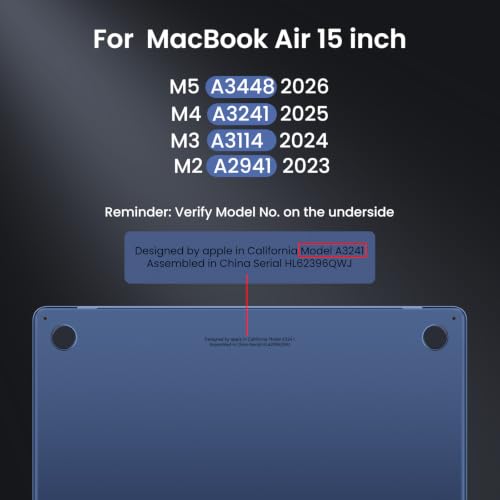 BlueSwan Matte Case for MacBook Air 15 inch M5 M4 M3 M2 Chip 2026-2023 | 100% Color Match, Anti Fingerprint & Scratch, Grippy Finish, Protective Hard Shell, Ultra Thin, Easy Snap-On - color: Midnight Clear