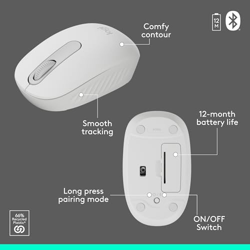 Logitech MK250 Compact Bluetooth Wireless Keyboard and Mouse Combo - White | Bluetooth connection only, compact keyboard with number pad, small ambidextrous M196 mouse with 3 non-customizable buttons - color: White, style: Combo