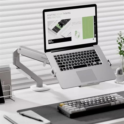 Monitor Arm Gas 2 in 1 Laptop Desk Mount with Tray for 17-32" Monitor and 12-17" Laptop, Holds 19.8 lbs, Fully Adjustable Laptop Desk Arm with Clamp/Grommet Base Monitor Desk Mount