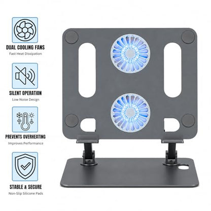 Adjustable Laptop Stand for Desk,Office and Home Foldable Laptop Riser Holder with Cooling Fan