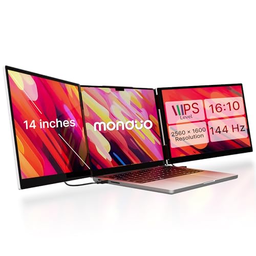 14" Pro Triple Laptop Glass Screen Extender, Dual 14" 2k Portable Monitors, 144Hz, 100% DCI-P3, 500 Nits, Aluminum Finish for 14" MacBook Pro & Windows, for Gaming, Creators, & Professional | Dual 14-inch 2K monitors, 144Hz refresh rate, 100% DCI-P3, 500-