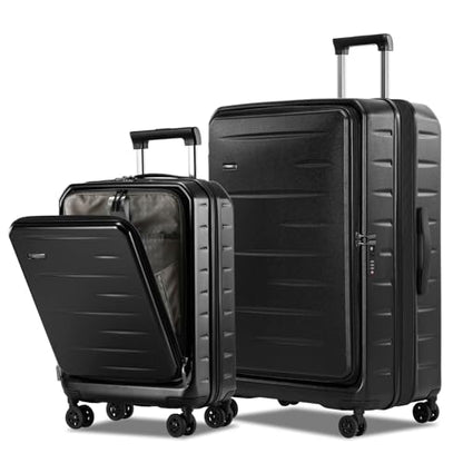 CENSIEN Expandable Luggage Sets, 20 Inch Carry On Luggage 28 Inch Suitcases | 20in Front Open Laptop Pocket Luggage,28in Top Open Trunk Suitcase,Lightweight ABS+PC Hardshell,YKK Zipper,Travel Bags,Black - color: Black, size: 20/28 Inch EXT