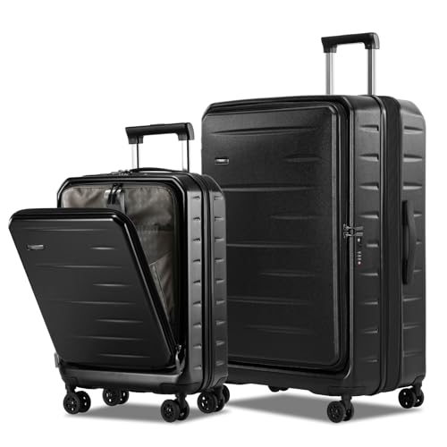 CENSIEN Expandable Luggage Sets, 20 Inch Carry On Luggage 28 Inch Suitcases | 20in Front Open Laptop Pocket Luggage,28in Top Open Trunk Suitcase,Lightweight ABS+PC Hardshell,YKK Zipper,Travel Bags,Black - color: Black, size: 20/28 Inch EXT