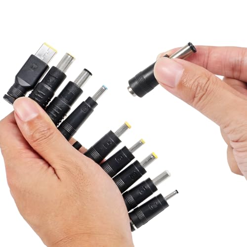 AITRIP 10pcs/Set DC 5.5X 2.1mm Female Right Angle Jack Plug Adapter Connectors to Universal Male Plug Power Adaptor with USB to DC Power Cable 5V to 12V Boost Converter for Laptop Notebook - color: 10-in-1