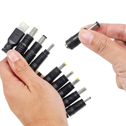 AITRIP 10pcs/Set DC 5.5X 2.1mm Female Right Angle Jack Plug Adapter Connectors to Universal Male Plug Power Adaptor with USB to DC Power Cable 5V to 12V Boost Converter for Laptop Notebook - color: 10-in-1