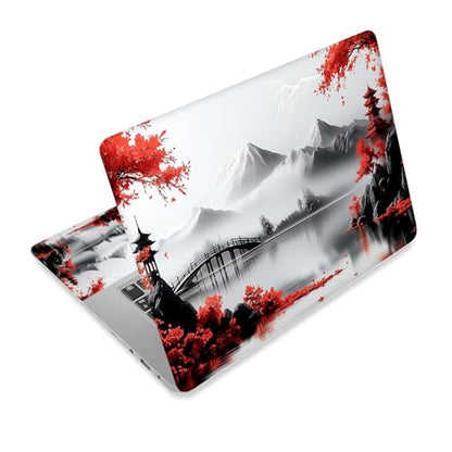 Universal Laptop Skin Sticker Decal,15.6 Inch Laptop Vinyl Cover for 13" 14" 15.6" Laptop,Scratch-Resistant Waterproof Protector Wrap,Reusable with Wrist Pads,Red Tree Landscape - color: Red Tree Landscape