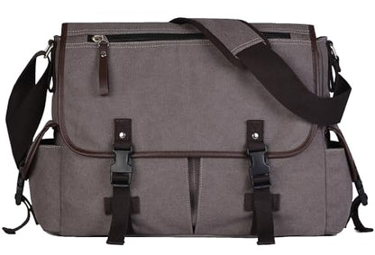 15.6 Inch Laptop Messenger Bag for Men Women, Canvas Computer Shoulder Bag, Work Briefcase for Business College Travel | Anti-theft Design - color: Grey