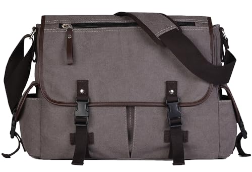 15.6 Inch Laptop Messenger Bag for Men Women, Canvas Computer Shoulder Bag, Work Briefcase for Business College Travel | Anti-theft Design - color: Grey