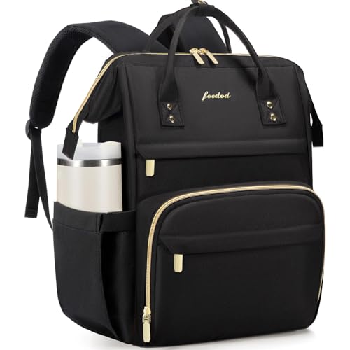 FOCDOD Women Laptop Backpack Work Bag - Fits 15.6 inch with Laptop Compartment Waterproof Professional Fashion Travel Purse for College Nurse Business Computer Backpack - color: 01-black, size: 15.6 Inch