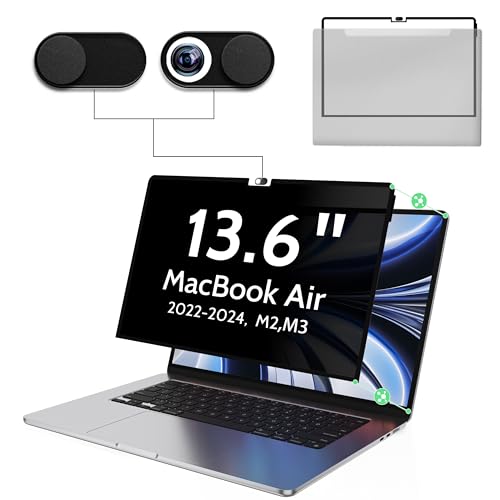 Privacy Screen for MacBook Air 13.6 Inch M2/M3/M4(2022-2025)--A3240/A3113/A2681, Anti Blue Light Glare Filter Removable Computer Protector, Bubble-Free Monitor Shield Black Laptop Film With Camera Cover - size: macbook Air 13.6