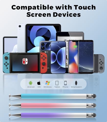 Kenkor Stylus(3pcs),2-in-1 Stylus Pen for Touch Screen, Stylus Pen for iPad | No Charging,Compatible with Apple(iPhone/iPad)/Nintendo Switch/Samsung/Google/Microsoft/Android Tablets Touch Screens Devices - color: Pink+Blue+Purple