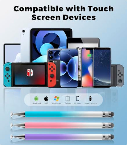 Kenkor Stylus(3pcs),2-in-1 Stylus Pen for Touch Screen, Stylus Pen for iPad | No Charging,Compatible with Apple(iPhone/iPad)/Nintendo Switch/Samsung/Google/Microsoft/Android Tablets Touch Screens Devices - color: Pink+Blue+Purple