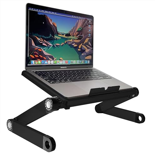 WorkEZ Light Adjustable Height Laptop Stand for Desk, Ergonomic Laptop Holder, Foldable Computer Stand, Cooling Computer Holder Notebook Riser for Desk, Black - color: Black