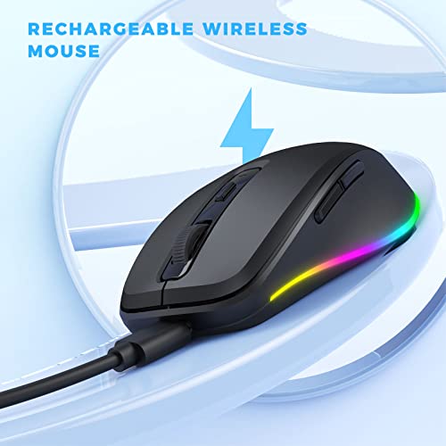 PEIOUS Wireless Mouse Jiggler, LED Mouse with Built-in Mouse Mover, Black | Rechargeable, Silent Clicks, Adjustable DPI and Random Movement Keep Computers Awake for Work-Life Balance on Laptop/PC/Mac - color: Black