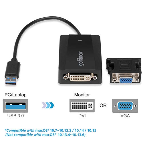 gofanco USB 3.0 to DVI Adapter for Multiple Monitors (USB3DVI) | Windows & macOS, Includes DVI-to-VGA Adapter - style: USB 3.0 to DVI / VGA