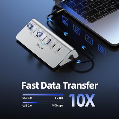 10-in-1 USB C Hub, P9R Powered USB Hub with 4K HDMI, 3 USB 3.0 5Gbps, PD 100W, 1Gbps Ethernet, SD/TF, Aluminum USB Hub for Laptop, MacBook Pro/Air, iPad Pro, iPhone 17, Dell, HP - color: Silver White, size: 1.64ft