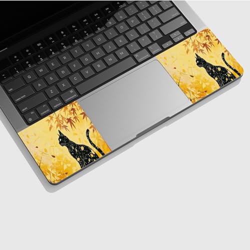 Universal Laptop Skin Sticker with 2 Wrist Pad Skins, Waterproof Scratch Resistant Vinyl Laptop Cover Decal, Cut to Fit for 11–15.6 Inch MacBook HP Dell Lenovo, Black Cat Maple - color: Black Cat Maple