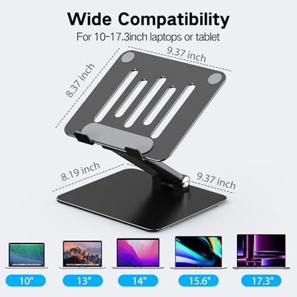 Tonmom Adjustable Laptop Stand for Desk, Metal Foldable Laptop Riser | Portable Laptop Holder, Ventilated Cooling Computer Notebook Stand Compatible with 10-17.3” Laptops
