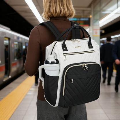 VANKEAN 18 Inch Laptop Backpack for Women Large Capacity Waterproof Daypack - color: Beige/Black, size: 18 Inch
