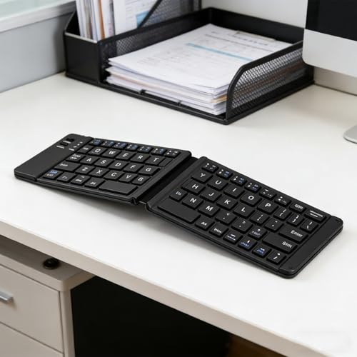 Yoidesu Foldable Bluetooth Keyboard, Ultra Slim Portable Wireless Keyboard, Quiet Rechargeable Dual Mode Portable Folding for Tablets Desktop Computers Laptops (Black)