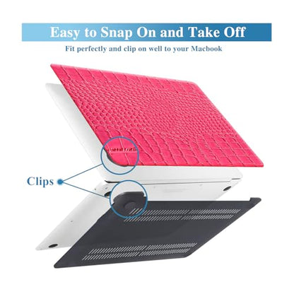 Crocodile Case for MacBook Air 13 inch 2026 M5, 2022-2025 M4/M3/M2 | Model A3449 A3240 A3113 A2681, Texture Crocodile Aligator Skin Snakeskin PU Leather Hardshell & Keyboard Cover, Hot Pink - color: # Shiny Pink Crocodile