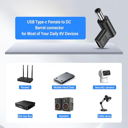 90 Degree DC 5.5 x 2.1mm to USB C Adapter,9V DC 5521 Male to USB Type C PD Emulator Trigger for LED Light、Router、Mobile Power Supply （4-Pack）