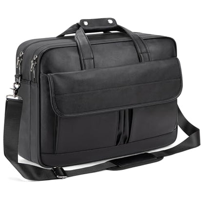 Boardingblue Men's Leather Messenger Bag, 15.6 Inches Laptop Briefcase Business Satchel Computer Handbag Shoulder Bag for Men - color: Black