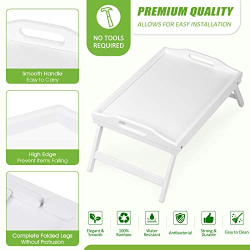 Breakfast Tray Folding Legs with Handles Kids Bed Tray Table for Sofa Eating,Drawing,Platters Bamboo Serving Lap Desk Snack Tray - color: White