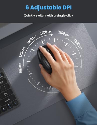 TECKNET Ergonomic Mouse, Bluetooth Wireless Vertical Mouse, Rechargeable Battery, Quiet Clicks, 4800 DPI Adjustable, BT5.0/3.0 & 2.4G Connect, Easy to use, Wide Compatibility - Black - color: Black